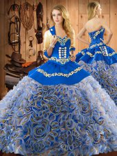 Colorful Multi-color Sweetheart Lace Up Embroidery Quinceanera Dresses Sweep Train Sleeveless