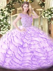 Sweep Train Ball Gowns Sweet 16 Dresses Lavender Bateau Tulle Sleeveless Zipper