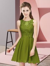 Olive Green Empire Scoop Sleeveless Chiffon Mini Length Zipper Appliques Bridesmaid Dress