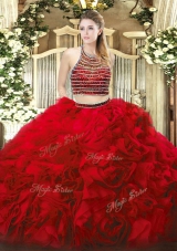 Red Zipper Sweet 16 Dresses Beading and Ruffles Sleeveless Floor Length