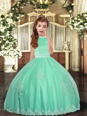 Discount Apple Green Backless Little Girls Pageant Gowns Appliques Sleeveless Floor Length