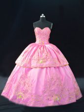 Sexy Rose Pink Lace Up 15 Quinceanera Dress Embroidery Sleeveless Floor Length