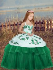 Straps Sleeveless Lace Up Girls Pageant Dresses Dark Green Tulle