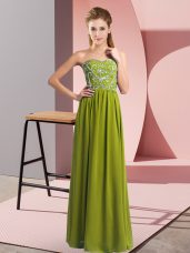 Floor Length Empire Sleeveless Olive Green Prom Gown Lace Up