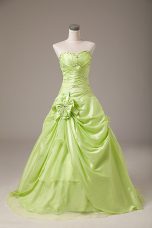 Floor Length Yellow Green Quinceanera Dress Sweetheart Sleeveless Lace Up