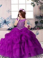 Amazing Floor Length Zipper Pageant Dress Wholesale Purple for Party and Wedding Party with Beading and Pick Ups