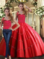 Great Two Pieces Sweet 16 Quinceanera Dress Red Halter Top Tulle Sleeveless Floor Length Lace Up