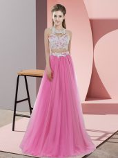 Hot Selling Sleeveless Floor Length Lace Zipper Vestidos de Damas with Rose Pink