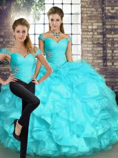 Sleeveless Lace Up Floor Length Beading and Ruffles Vestidos de Quinceanera