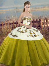 Nice Floor Length Olive Green Ball Gown Prom Dress Sweetheart Sleeveless Lace Up