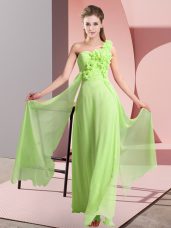 Glamorous Yellow Green Quinceanera Dama Dress Wedding Party with Hand Made Flower One Shoulder Sleeveless Lace Up