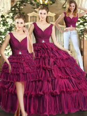 Sleeveless Backless Floor Length Ruffled Layers Vestidos de Quinceanera