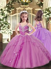 Fantastic Lilac Straps Neckline Beading and Ruffles High School Pageant Dress Sleeveless Lace Up