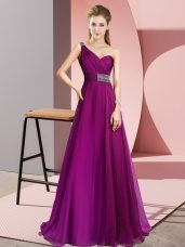 Designer Fuchsia Empire Beading Dress for Prom Criss Cross Chiffon Sleeveless