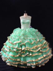 Pretty Organza Sweetheart Sleeveless Lace Up Ruffles Quinceanera Dress in Apple Green