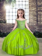 Custom Design Sleeveless Lace Up Floor Length Beading Kids Pageant Dress