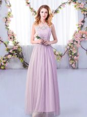 On Sale Lavender Side Zipper Quinceanera Dama Dress Lace and Belt Sleeveless Floor Length