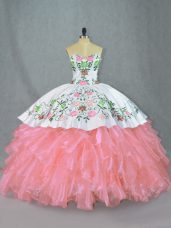 Organza Sleeveless Floor Length Quinceanera Dresses and Embroidery and Ruffles