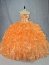 Elegant Floor Length Ball Gowns Sleeveless Orange Quinceanera Gowns Lace Up