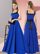 Empire Dama Dress Royal Blue Square Chiffon Sleeveless Floor Length Zipper