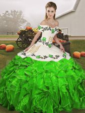 Ball Gowns Quinceanera Gown Green Off The Shoulder Organza Sleeveless Floor Length Lace Up
