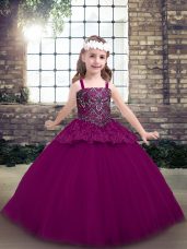Floor Length Ball Gowns Sleeveless Fuchsia Little Girls Pageant Dress Wholesale Lace Up