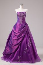 Hot Sale Purple Organza Zipper Vestidos de Quinceanera Sleeveless Floor Length Embroidery