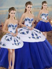 Best Selling Ball Gowns Sweet 16 Dresses Royal Blue Sweetheart Tulle Sleeveless Floor Length Lace Up