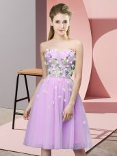 On Sale Sleeveless Tulle Knee Length Lace Up Dama Dress in Lilac with Appliques