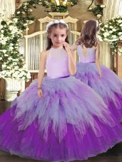 Multi-color High-neck Neckline Ruffles Little Girl Pageant Dress Sleeveless Backless