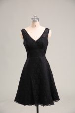 Sexy V-neck Sleeveless Lace Prom Dresses Lace Zipper