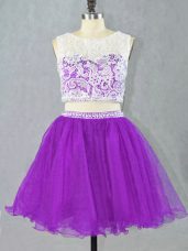 Sleeveless Organza Zipper Party Dress for Girls in Eggplant Purple with Appliques