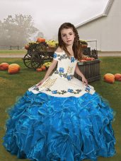 Superior Floor Length Blue and Baby Blue Kids Formal Wear Straps Sleeveless Lace Up