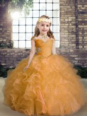 Attractive Beading and Ruffles Evening Gowns Orange Lace Up Sleeveless Floor Length