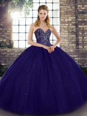 Elegant Tulle Sleeveless Floor Length Ball Gown Prom Dress and Beading