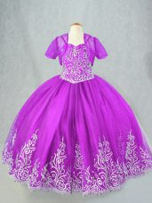 Floor Length Ball Gowns Sleeveless Purple Little Girls Pageant Gowns Lace Up