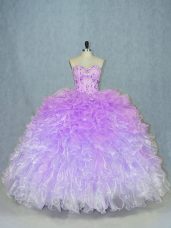 Beading and Ruffles Ball Gown Prom Dress Multi-color Lace Up Sleeveless Floor Length