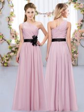 Custom Designed Pink Zipper One Shoulder Belt Bridesmaid Dress Chiffon Sleeveless