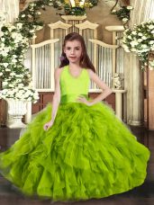 Green Sleeveless Tulle Lace Up Little Girls Pageant Gowns for Party and Wedding Party