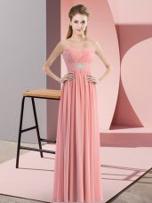 Ideal Floor Length Empire Sleeveless Watermelon Red Prom Party Dress Zipper