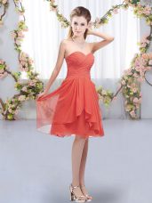 Coral Red Sleeveless Chiffon Lace Up Dama Dress for Quinceanera for Wedding Party