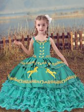 Straps Sleeveless Lace Up Pageant Dress for Teens Teal Organza