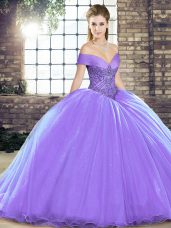 Stylish Lavender Sleeveless Beading Lace Up 15 Quinceanera Dress