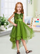 Nice Sleeveless Zipper High Low Sequins and Bowknot Toddler Flower Girl Dress
