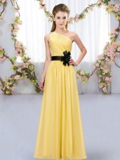 Excellent Chiffon One Shoulder Sleeveless Zipper Belt Quinceanera Court of Honor Dress in Gold