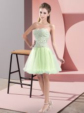 Fitting Sleeveless Mini Length Beading Zipper Party Dress with Yellow Green