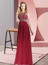 Glittering Scoop Sleeveless Backless Casual Dresses Burgundy Chiffon