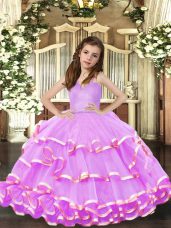 Stunning Lavender Sleeveless Organza Lace Up Pageant Gowns For Girls for Party and Wedding Party