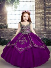 Straps Sleeveless Lace Up Little Girls Pageant Dress Wholesale Eggplant Purple and Purple Tulle