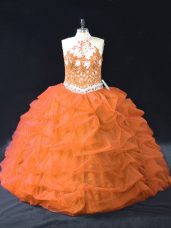Modern Orange Backless Sweet 16 Quinceanera Dress Pick Ups Sleeveless Floor Length